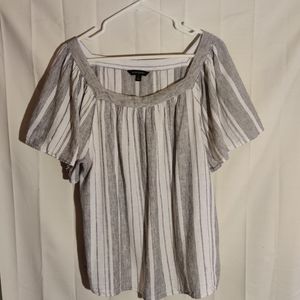 White blouse with blue stripes